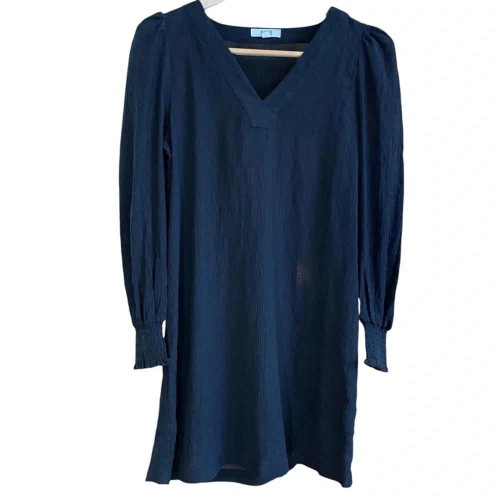 BB‎ Dakota Steve Madden Black Crinkle Crepe Puff Sleeve Mini Dress Smocked Cuffs
